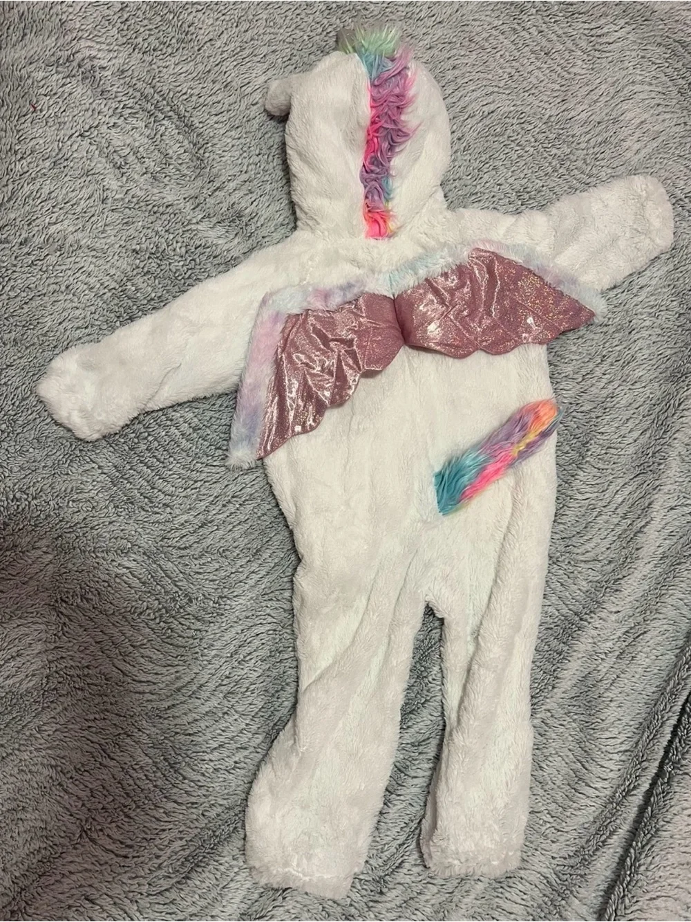 Spirit White Unicorn Costume with Pink Shimmer Wings and Rainbow Mane